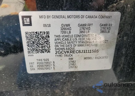 2018 Chevrolet Silverado K1500 Lt из США, поврежденный, VIN 2GCVKREC6J1111505